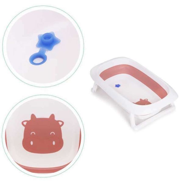ECO TOYS Sklopiva kadica za kupanje bebe sa odvodom Cow, roze - HA-B31 PINK