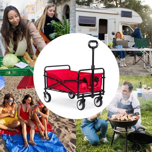 MULTIGARDEN Sklopiva kolica za plažu 48x90cm, crvena - TC-005 RED