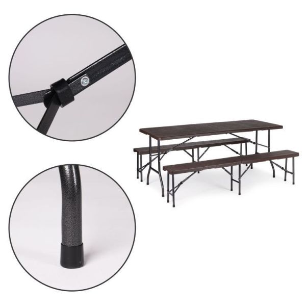 MODERNHOME Baštenski sklopivi set sto 180cm sa dve klupe, braon - SZK180B2PCBK180