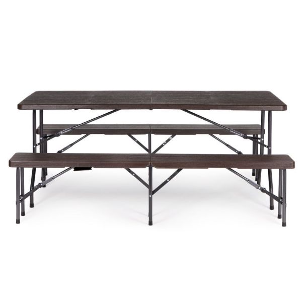 MODERNHOME Baštenski sklopivi set sto 180cm sa dve klupe, braon - SZK180B2PCBK180