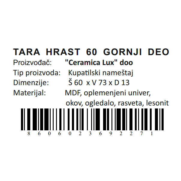 CERAMICA LUX Tara Hrast gornji deo 60 - 300293