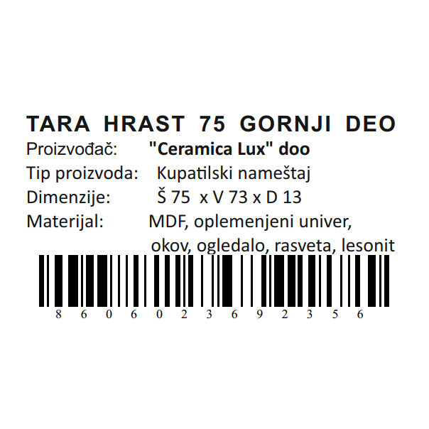 CERAMICA LUX Tara Hrast gornji deo 75 - 300294