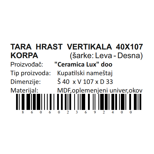 CERAMICA LUX Tara Hrast vertikala 40x107 korpa - 300298