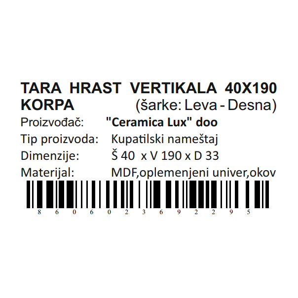 CERAMICA LUX Tara Hrast vertikala 40x190 korpa - 300300