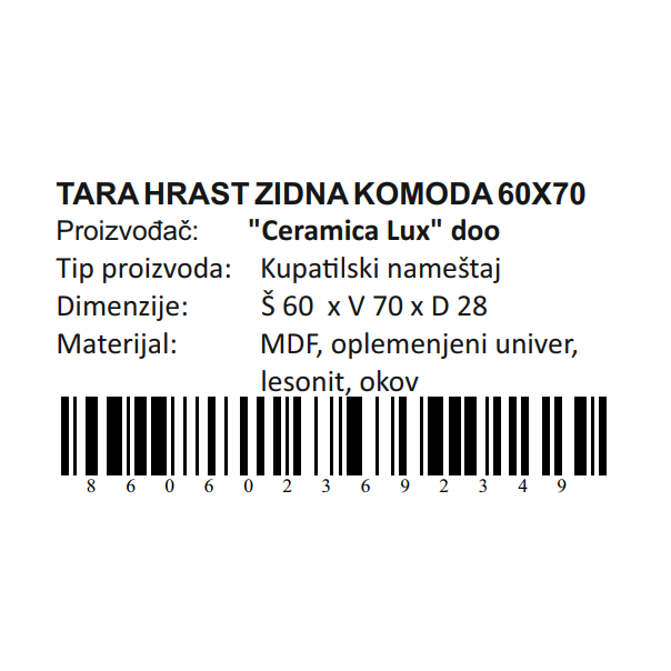 CERAMICA LUX Tara Hrast zidna komoda 60x70 - 300301