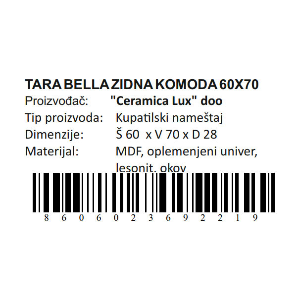 CERAMICA LUX Tara Bella zidna komoda 60x70 - 300284