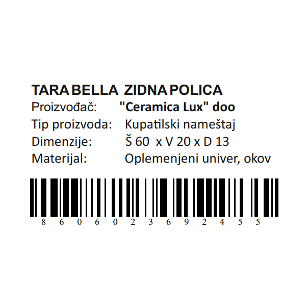 CERAMICA LUX Tara Bella zidna polica 60x20 - 300285
