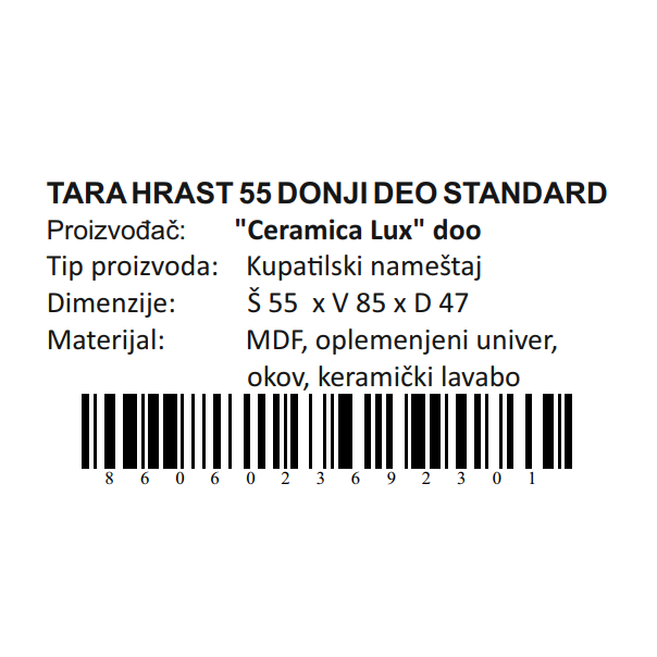 CERAMICA LUX Tara Hrast donji deo 55 standard - 300286