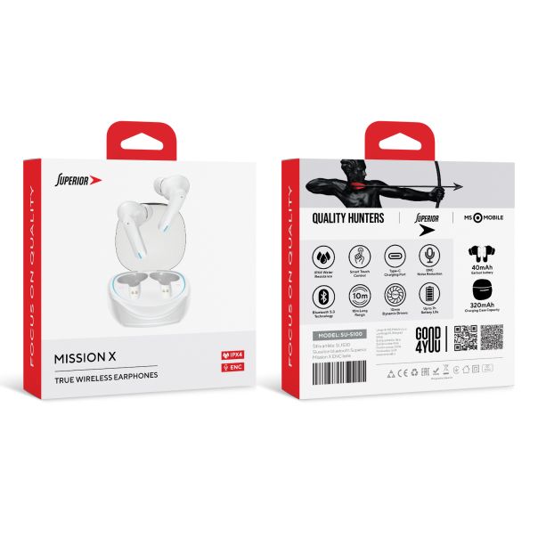SUPERIOR Bluetooth slušalice Mission X ENC, bela - SL1530
