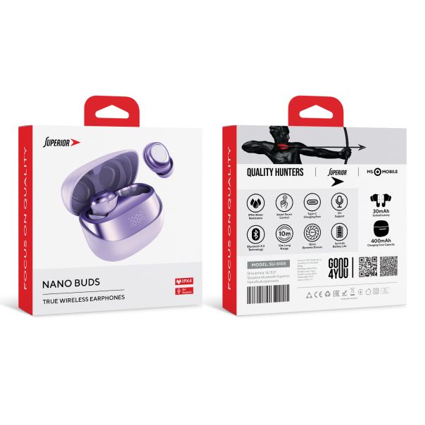 SUPERIOR Bluetooth slušalice NanoBuds, ljubičasta - SL1537