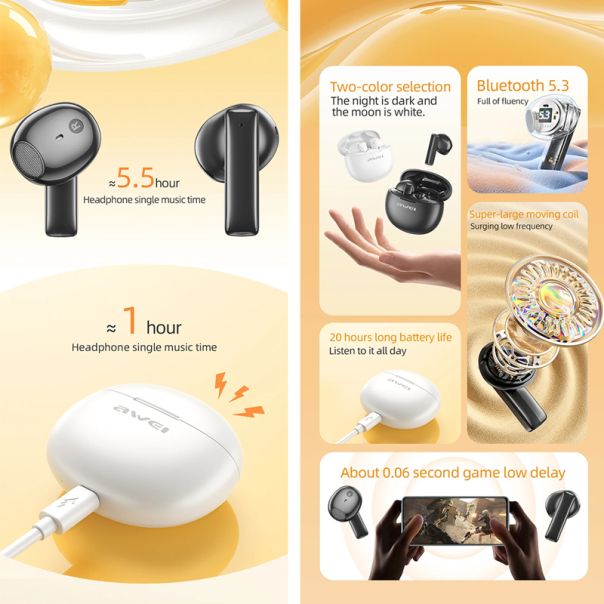 AWEI Bluetooth slušalice T87, bela - SL1542