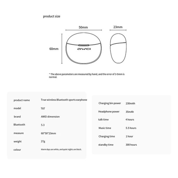 AWEI Bluetooth slušalice T87, crna - SL1543