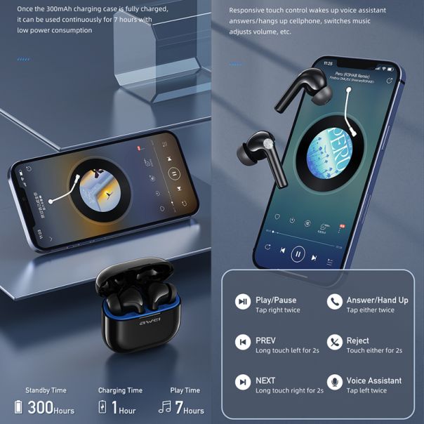 AWEI Bluetooth slušalice T1 Pro, crna - SL1579