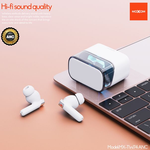 MOXOM Bluetooth slušalice MX-TW74 ANC, bela - SL1599