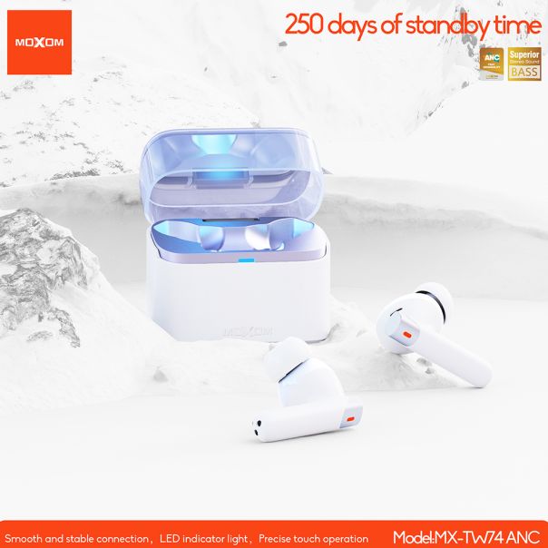 MOXOM Bluetooth slušalice MX-TW74 ANC, bela - SL1599