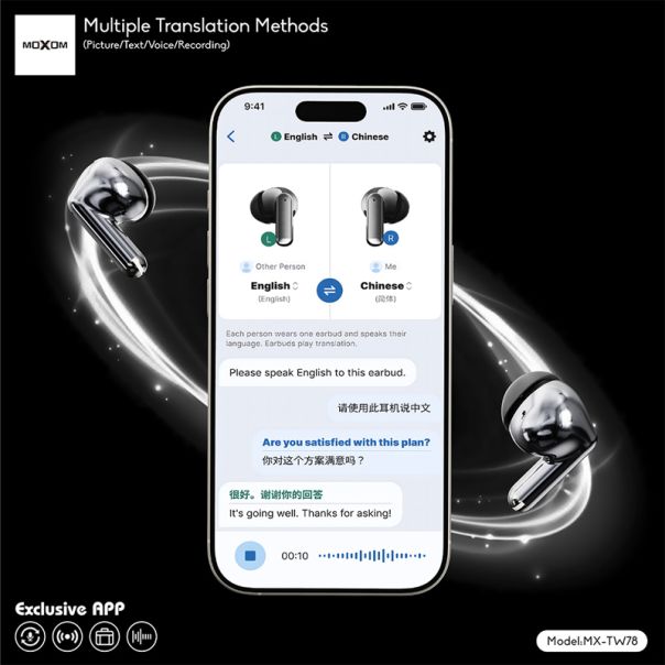 MOXOM Slušalice bluetooth MX-TW78 AI prevodilac, srebrne - SL1620
