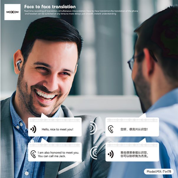 MOXOM Slušalice bluetooth MX-TW78 AI prevodilac, srebrne - SL1620