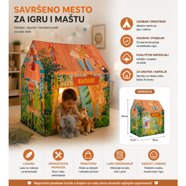 EDDY TOYS Šator za decu Zoo 95x72x102cm - EP3174602