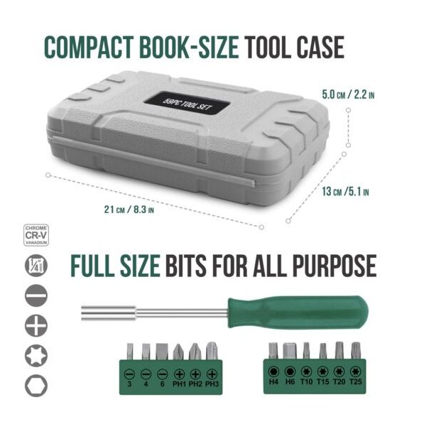 HOMEMATE set ručnih alata 10-u-1 – prenosivi komplet sa kleštima, metrom, šrafcigerima i torbom za odlaganje - R0140