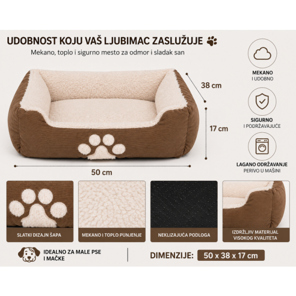 PET COMFORT Krevet za pse Braon 50 × 38 × 17 cm - EP3174614