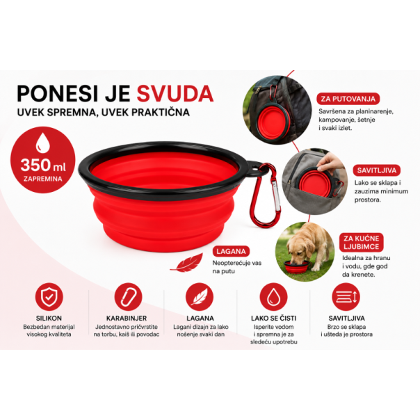 PET TREATMENT Sklopiva činija za pse crvena 350 ml - EP3174581