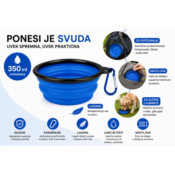 PET TREATMENT Sklopiva činija za pse plava 350 ml - EP3174617