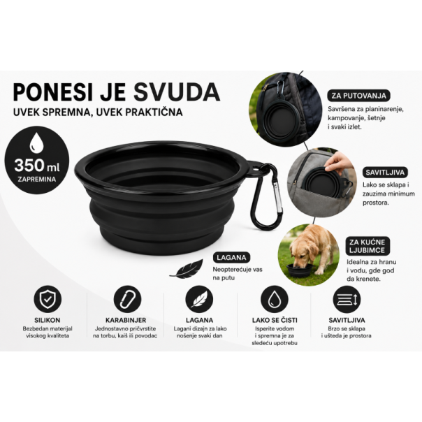 PET TREATMENT Sklopiva činija za pse crna 350 ml - EP3174620