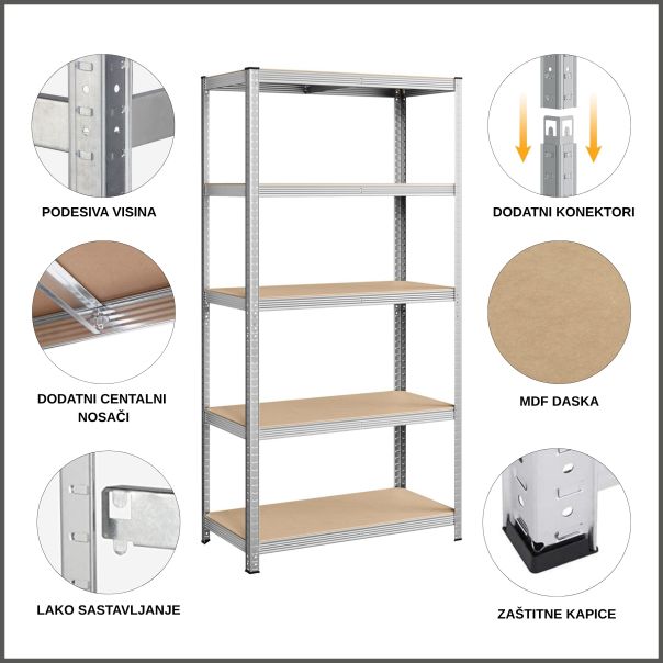 ePRO polica standard 180x90x40, metal-drvo, 875kg (5x175kg) - E0004
