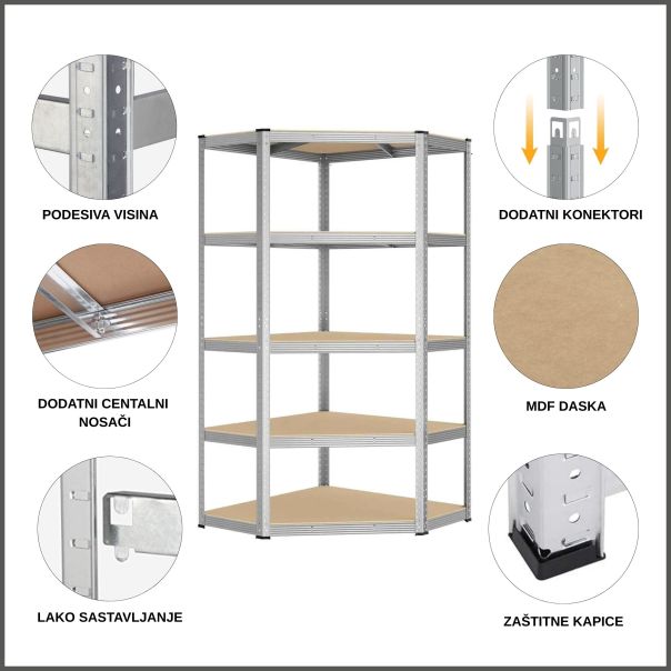 ePRO polica ugaona standard 180x90x40, metal-drvo, 875kg (5x175kg) - E0008