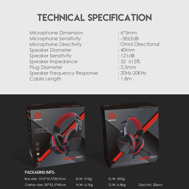 Slušalice Gaming Fantech HQ54 Mars II crne - G206268