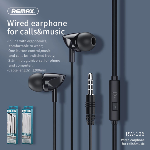 Slusalice REMAX Wired RW-106 3.5 mm bele - 202845