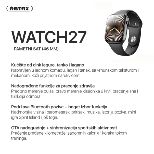 Smart watch REMAX Watch27 42mm crni - 224082