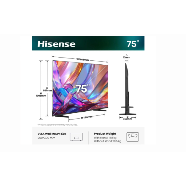 HISENSE Televizor 75E7S, Hi-QLED ,4K UHD ,Smart TV - EP3132906