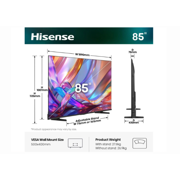 HISENSE Televizor  85E7S , Hi-QLED , 4K UHD, Smart TV - EP3104625