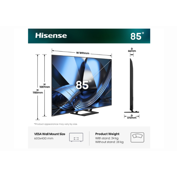 HISENSE Televizor 85U7SE, ULED MiniLED, 4K UHD Smart TV - EP3104628