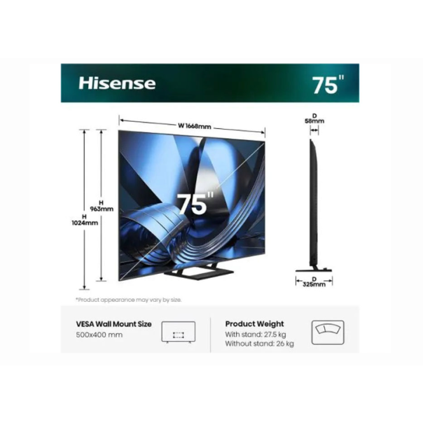 HISENSE Televizor 75U7SE, ULED Mini-LED, 4K UHD ,Smart TV - EP3085658