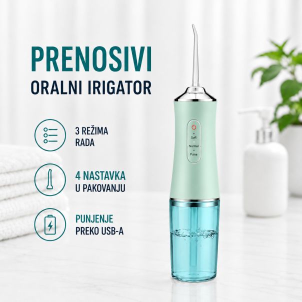 Oralni irigator za negu zuba, zeleni, IPX7 vodootporan, USB punjenje - EP3244488