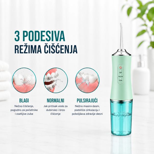 Oralni irigator za negu zuba, zeleni, IPX7 vodootporan, USB punjenje - EP3244488
