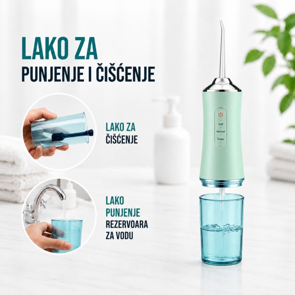 Oralni irigator za negu zuba, zeleni, IPX7 vodootporan, USB punjenje - EP3244488