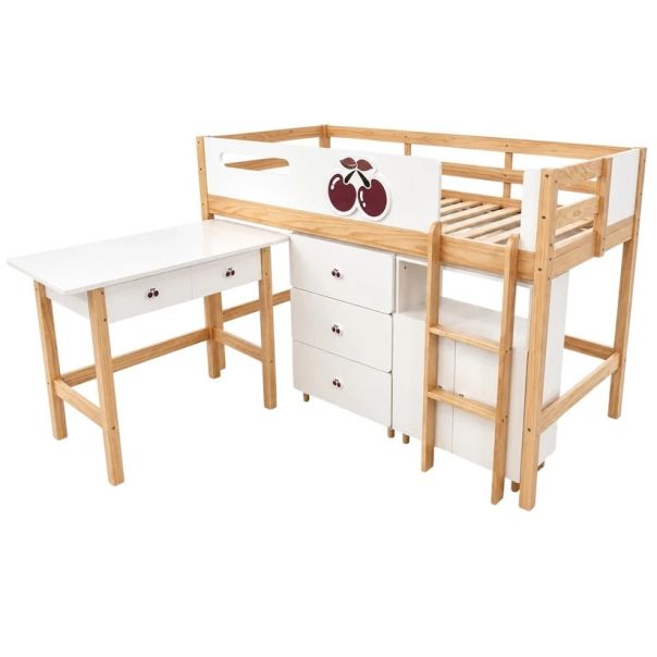 Kombinovani krevet KINDER HOME CHERRY sa radnim stolom, komodom, garderoberom i ramom za dušek - EP3228534