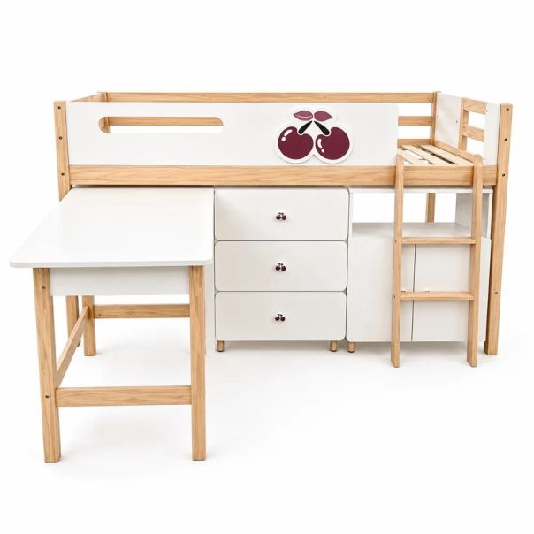 Kombinovani krevet KINDER HOME CHERRY sa radnim stolom, komodom, garderoberom i ramom za dušek - EP3228534