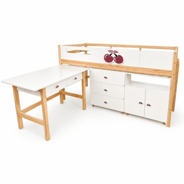 Kombinovani krevet KINDER HOME CHERRY sa radnim stolom, komodom, garderoberom i ramom za dušek - EP3228534