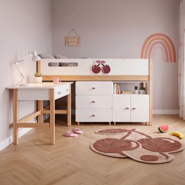 Kombinovani krevet KINDER HOME CHERRY sa radnim stolom, komodom, garderoberom i ramom za dušek - EP3228534