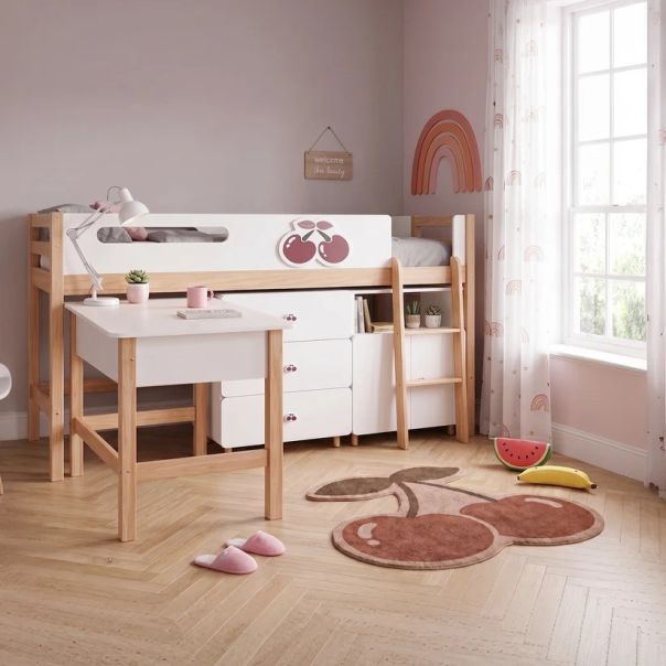 Kombinovani krevet KINDER HOME CHERRY sa radnim stolom, komodom, garderoberom i ramom za dušek - EP3228534