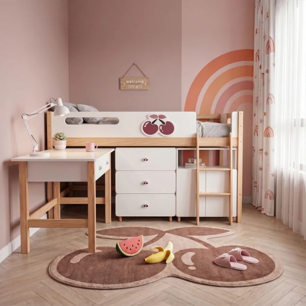 Kombinovani krevet KINDER HOME CHERRY sa radnim stolom, komodom, garderoberom i ramom za dušek - EP3228534