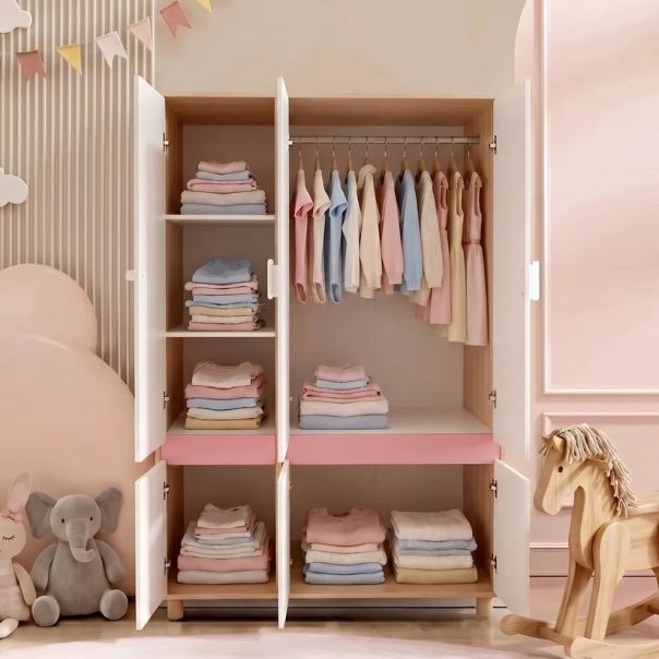 Dečiji ormar sa tri krila KINDER HOME CHERRY, sa policama, polugom za vešalice i 6 vrata - EP3228946
