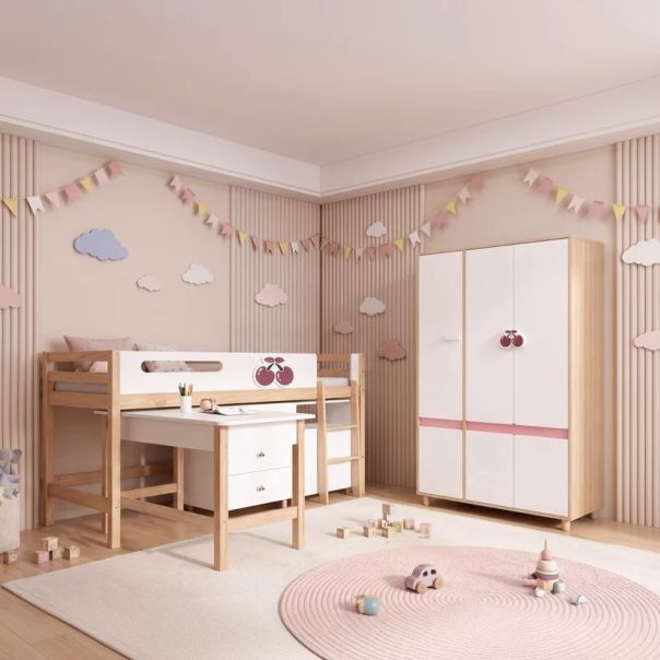 Dečiji ormar sa tri krila KINDER HOME CHERRY, sa policama, polugom za vešalice i 6 vrata - EP3228946