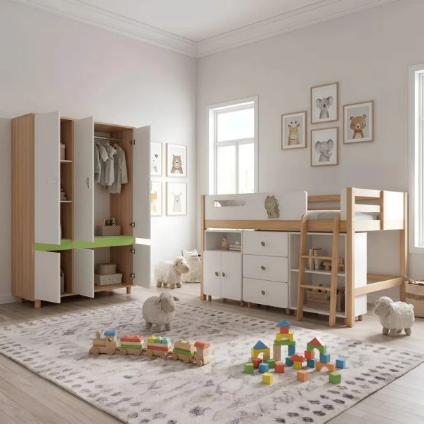 Dečiji ormar sa tri krila KINDER HOME DINO, sa policama, polugom za vešanje i 6 vrata - EP3228967