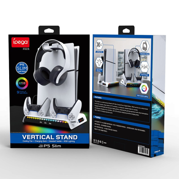 Stalak iPega PG-P5S006 multifunkcionalni RGB za PS5 SLIM/ PS5 Pro beli - 610779
