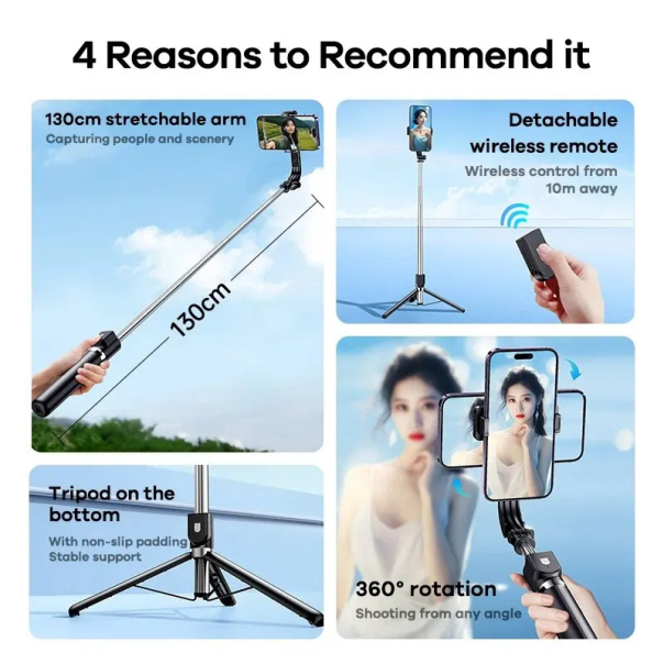 Stativ Tripod Wireless + Selfie Stick REMAX P17 1.3m crni - 620557